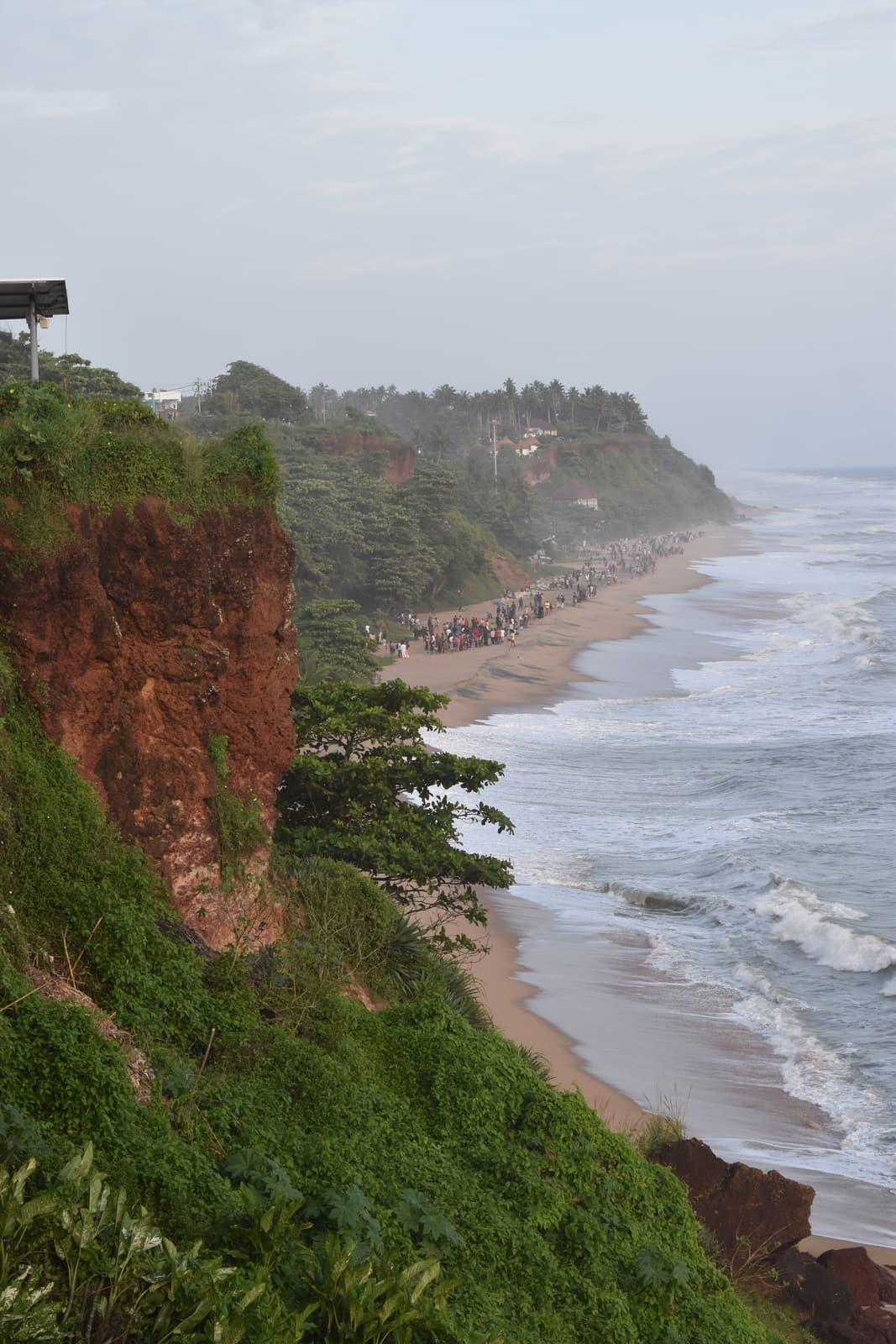 The red cliffs and beach at Varkala, seen from the clifftop