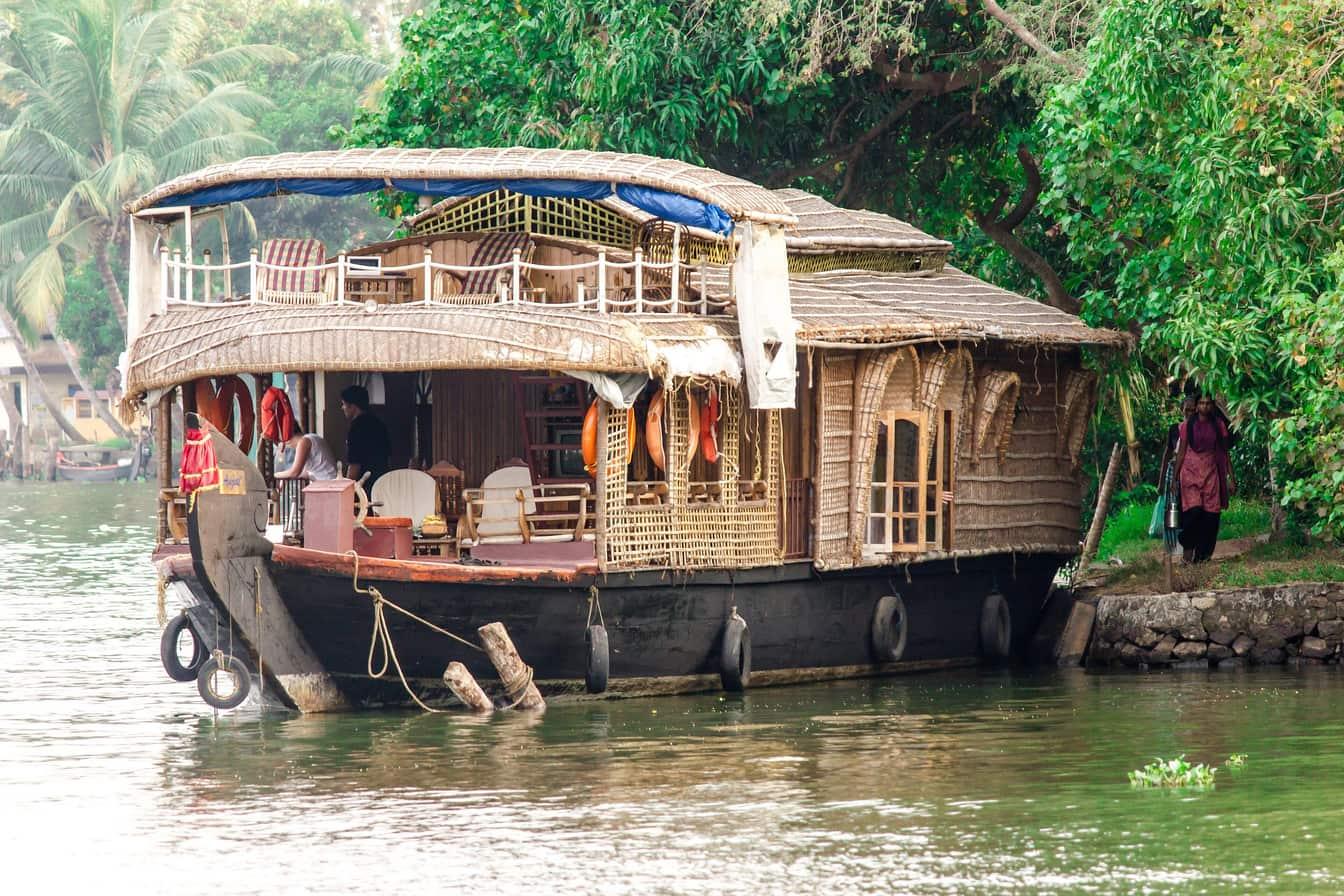 A houseboat on a canal in Alleppey