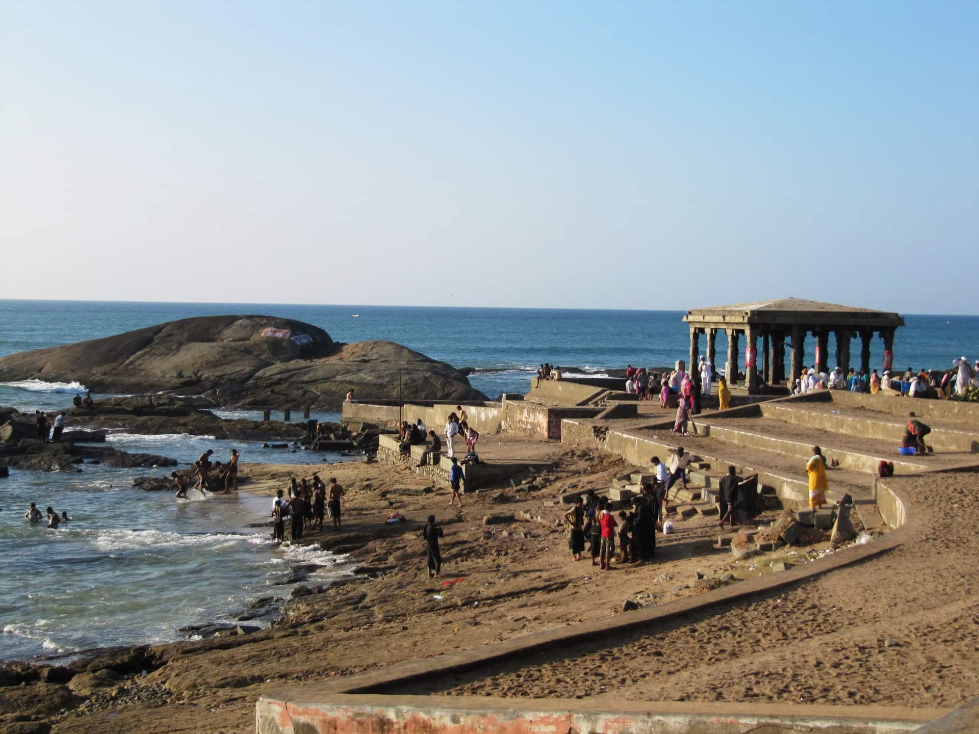 The Kanyakumari Bhagavathy Amman Temple on the shore at Kanyakumari